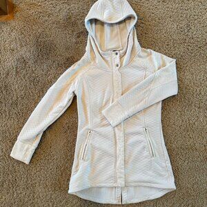 Women's THE NORTH FACE Quilted LONG Zip Jacket Hoodie BEIGE Size Medium